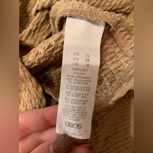 ASOS Design Tan Puff Sleeve Babydoll Midi Dress - Picture 7 of 7